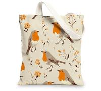 Borse di totalizzatore della tela degli uccelli, borse della spesa riutilizzabili del modello floreale ecologico, Carryall leggero lavabile della natura rustica per, Beige, 13x15 Inch