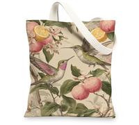 Borse di totalizzatore della tela degli uccelli, borse della spesa riutilizzabili del modello floreale dell'annata del colibrì, tracolla ecologica leggera, Beige, 13x15 Inch