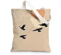 Borse di totalizzatore della tela degli uccelli, borse della spesa riutilizzabili di progettazione del corvo volante, tracolla lavabile leggera della natura minimalista, Beige, 13x15 Inch