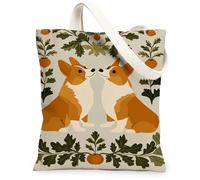 Borse di totalizzatore della tela dei cani di autunno, borse della drogheria riutilizzabili del modello carino Corgi, tela leggera lavabile della tracolla per il viaggio, Arancione, 13x15 Inch