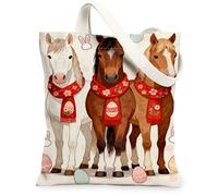 Borse di totalizzatore della tela dei cavalli di Pasqua, borse della spesa riutilizzabili del modello della sciarpa floreale, tela leggera lavabile della tracolla per, Multicolore, 13x15 Inch