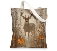 Borse di totalizzatore della tela dei cervi, borse della drogheria riutilizzabili del modello di animale rustico, tracolla lavabile leggera d'annata Canv di autunno, Marrone, 13x15 Inch