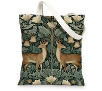 Borse di totalizzatore della tela dei cervi, borse della spesa riutilizzabili della stampa animale della natura, tracolla lavabile leggera botanica d'annata Ca, Verde, 13x15 Inch