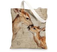 Borse di totalizzatore della tela dei cervi, borse della spesa riutilizzabili di progettazione della fauna selvatica della natura, borse a tracolla lavabili leggere rustiche f, Beige, 13x15 Inch
