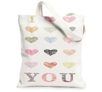 Borse di totalizzatore della tela dei cuori, borse riutilizzabili variopinte della drogheria del modello del cuore, tracolla lavabile leggera di estate della primavera, bianco, 13x15 Inch