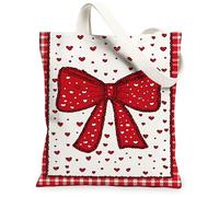 Borse di totalizzatore della tela dei cuori di San Valentino, borse della spesa riutilizzabili del modello adorabile dell'arco, tracolla lavabile leggera C, Rosso, 13x15 Inch