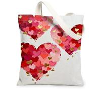 Borse di totalizzatore della tela dei cuori di San Valentino, borse riutilizzabili variopinte della drogheria del modello del cuore, tracolla lavabile leggera, Rosso, 13x15 Inch