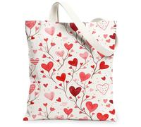 Borse di totalizzatore della tela dei cuori romantici, borse della drogheria riutilizzabili del modello artistico di amore, tela lavabile dell'annata della tracolla per la T, bianco, 13x15 Inch