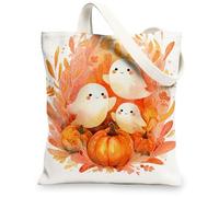 Borse di totalizzatore della tela dei fantasmi, borse della drogheria riutilizzabili del modello della zucca di Halloween, tracolla lavabile leggera di autunno divertente, bianco, 13x15 Inch