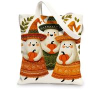 Borse di totalizzatore della tela dei fantasmi di Halloween, borse riutilizzabili della drogheria del modello sveglio della zucca, spalla lavabile leggera retrò fantasiosa, Arancione, 13x15 Inch