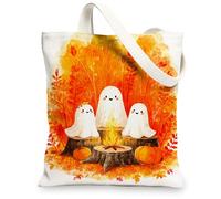 Borse di totalizzatore della tela dei fantasmi fantasmi, borse della spesa riutilizzabili del modello di spirito autunnale, tela leggera lavabile B della tracolla, bianco, 13x15 Inch