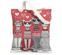 Borse di totalizzatore della tela dei gatti carini, borse della spesa riutilizzabili del modello del cuore, tela leggera lavabile della tracolla per lo shopping Ou, Rosso, 13x15 Inch