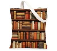 Borse di totalizzatore della tela dei libri dell'annata, borse riutilizzabili della drogheria della stampa della letteratura, tela lavabile leggera Fo della tracolla, Marrone, 13x15 Inch