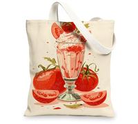 Borse di totalizzatore della tela dei pomodori, borse riutilizzabili della drogheria di progettazione della frutta di divertimento, borse lavabili leggere della tela della tracolla, Beige, 13x15 Inch