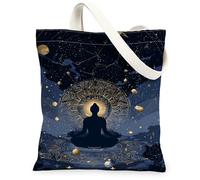 Borse di totalizzatore della tela del Buddha, borse della spesa riutilizzabili del modello di arte spirituale, tela leggera lavabile dell'annata della tela di canapa della cinghia della, Navy, 13x15