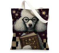 Borse di totalizzatore della tela del cane sveglio, borse a tracolla lavabili leggere di progettazione adorabile barboncino per la spiaggia di viaggio di shopping, bianco, 13x15 Inch