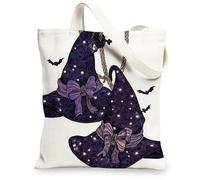 Borse di totalizzatore della tela del cappello della strega di Halloween, borse della drogheria riutilizzabili alla moda spettrali, Stra della spalla lavabile leggera fantasiosa di divertimento