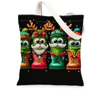 Borse di totalizzatore della tela del carattere di Natale, borse riutilizzabili della drogheria di progettazione di festa di divertimento, tela lavabile leggera della, nero, 13x15 Inch