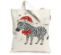 Borse di totalizzatore della tela del cavallo a strisce di Natale, borse riutilizzabili del modello animale sveglio, tracolla lavabile leggera di divertimento invernale, bianco, 13x15 Inch