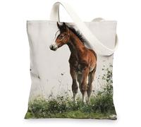 Borse di totalizzatore della tela del cavallo, borse riutilizzabili della drogheria della stampa artistica del cavallo, borse di tela lavabili leggere leggere d'annata della tela, Marrone, 13x15 Inch