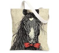 Borse di totalizzatore della tela del cavallo d'annata, borse riutilizzabili della drogheria di progettazione animale artistica, tela lavabile leggera Fo della tracolla, nero, 13x15 Inch