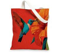 Borse di totalizzatore della tela del colibrì, borse riutilizzabili floreali colorate, borse della tracolla lavabili leggere chic artistiche per Tra, Rosso, 13x15 Inch