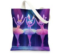 Borse di totalizzatore della tela del coniglietto di balletto, borse della spesa riutilizzabili del modello sveglio di danza del coniglio, alla moda, Colorato, 13x15 Inch