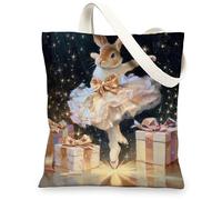 Borse di totalizzatore della tela del coniglietto di balletto, borse della spesa riutilizzabili del modello sveglio di danza del coniglio, elegante leggero fantasioso, bianco, 13x15 Inch