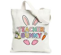 Borse di totalizzatore della tela del coniglietto di Pasqua, borse riutilizzabili della drogheria del modello floreale della primavera del coniglio sveglio, tracolla lavabile, bianco, 13x15 Inch