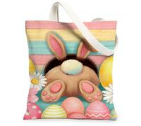 Borse di totalizzatore della tela del coniglietto di Pasqua, borse riutilizzabili della drogheria del modello floreale sveglio del coniglio, tracolla lavabile leggera, Pastello., 13x15 Inch