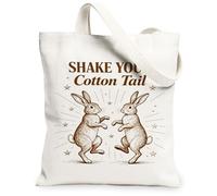 Borse di totalizzatore della tela del coniglio dell'annata, borse riutilizzabili della drogheria di progettazione animale sveglia, spalla lavabile leggera floreale della primavera Stra, bianco, 13x15