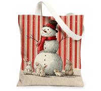 Borse di totalizzatore della tela del coniglio dell'uomo delle nevi, borse della spesa riutilizzabili del modello animale di inverno sveglio, spalla lavabile leggera dell'annata, Rosso, 13x15 Inch