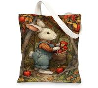 Borse di totalizzatore della tela del coniglio sveglio, borse della drogheria riutilizzabili del modello adorabile dell'animale, borsa a tracolla lavabile leggera dell'annata, Multicolore, 13x15 Inch