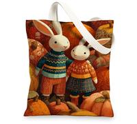 Borse di totalizzatore della tela del coniglio sveglio, borse della spesa riutilizzabili del modello animale divertente, borse di tela lavabili leggere di autunno accoglienti per Tr, Arancione, 13x15