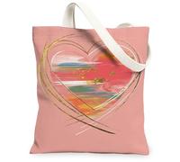 Borse di totalizzatore della tela del cuore, borse riutilizzabili della drogheria del modello variopinto del colpo della spazzola, Stra leggero lavabile chic di estate, Pesca, 13x15 Inch