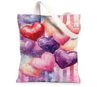 Borse di totalizzatore della tela del cuore di San Valentino, borse riutilizzabili variopinte del modello di amore, tela lavabile leggera artistica della spalla, Multicolore, 13x15 Inch