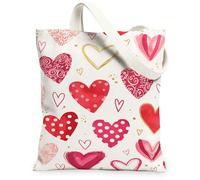 Borse di totalizzatore della tela del cuore di San Valentino, borse riutilizzabili variopinte di progettazione di amore, tela lavabile leggera chic della tracolla, Rosso, 13x15 Inch