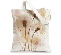 Borse di totalizzatore della tela del dente di leone, borse della spesa riutilizzabili del modello floreale elegante della natura, spalla ecologica lavabile leggera, bianco, 13x15 Inch