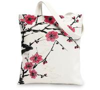Borse di totalizzatore della tela del fiore delle ciliegie, borse della spesa riutilizzabili del modello floreale artistico, ecologico lavabile leggero dovrebbe, bianco, 13x15 Inch