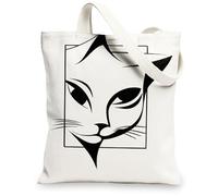 Borse di totalizzatore della tela del gatto artistico, borse della spesa riutilizzabili di progettazione nera moderna, Tote della tracolla lavabile leggera per Tra, bianco, 13x15 Inch