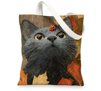 Borse di totalizzatore della tela del gatto, borse della drogheria riutilizzabili di progettazione del gatto sveglio, variopinto del modello della foglia leggera lavabile della tracolla, Grigio, 13x15