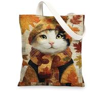 Borse di totalizzatore della tela del gatto, borse della spesa riutilizzabili del modello delle foglie d'autunno, tela leggera lavabile della cinghia della spalla della tela di canapa sveglio