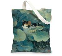 Borse di totalizzatore della tela del gatto, borse della spesa riutilizzabili del modello felino floreale, borse della tela della cinghia della spalla lavabili leggere dell'annata, Blu, 13x15 Inch