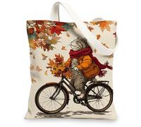 Borse di totalizzatore della tela del gatto di autunno, borse della spesa riutilizzabili del modello della foglia, borse della tela della tracolla lavabili leggere per, Autunno., 13x15 Inch