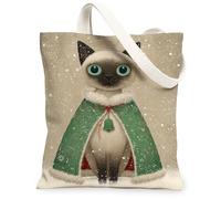 Borse di totalizzatore della tela del gatto di Natale, borse della drogheria riutilizzabili di progettazione felina carina, Stra della spalla lavabile leggera di vacanza invernale, Verde, 13x15 Inch