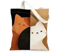 Borse di totalizzatore della tela del gatto sveglio, borse della drogheria riutilizzabili del modello animale alla moda, tela leggera lavabile della tracolla per Sho, Marrone, 13x15 Inch