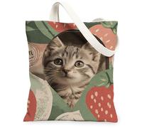 Borse di totalizzatore della tela del gatto sveglio, borse della drogheria riutilizzabili del modello della frutta animale, tela lavabile leggera dell'annata F della, Multicolore, 13x15 Inch