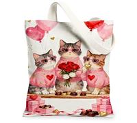 Borse di totalizzatore della tela del gatto sveglio, borse della drogheria riutilizzabili di progettazione felina adorabile, lavabile leggera dell'annata carina di San Valentino, Pesca, 13x15 Inch