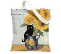 Borse di totalizzatore della tela del girasole, borse della drogheria riutilizzabili di progettazione floreale, tracolla lavabile leggera d'annata di estate per fuori, Giallo, 13x15 Inch