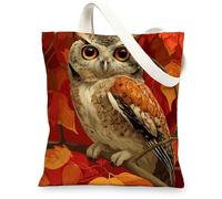Borse di totalizzatore della tela del gufo, borse della drogheria riutilizzabili di progettazione artistica del gufo, tela leggera lavabile della tracolla ispirata alla natura, Arancione, 13x15 Inch